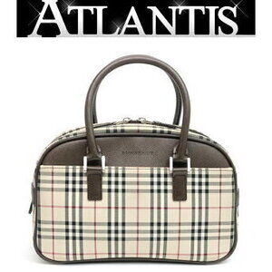 Burberry Boston Bag Handbag Nova Check Canvas Beige Brown